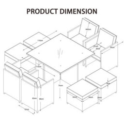 9 Pieces Garden Patio Furniture Set, Outdoor Rattan Dining Table Set Weatherproof Rattan Furniture With Waterproof Cover - Grey - thumbnail 8
