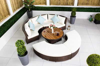 Giardino 2-In-1 Round Rattan Garden Sofa Daybed Set With Adjustable Table, Water-Resistant, Assembled - Brown - image 1