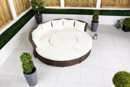 Giardino 2-In-1 Round Rattan Garden Sofa Daybed Set With Adjustable Table, Water-Resistant, Assembled - Brown - thumbnail 8
