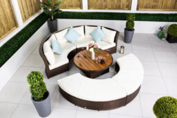 Giardino 2-In-1 Round Rattan Garden Sofa Daybed Set With Adjustable Table, Water-Resistant, Assembled - Brown - thumbnail 1