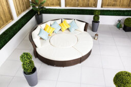 Giardino 2-In-1 Round Rattan Garden Sofa Daybed Set With Adjustable Table, Water-Resistant, Assembled - Brown - thumbnail 2