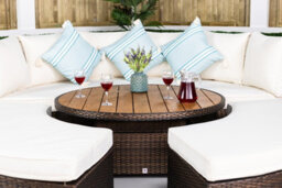 Giardino 2-In-1 Round Rattan Garden Sofa Daybed Set With Adjustable Table, Water-Resistant, Assembled - Brown - thumbnail 5