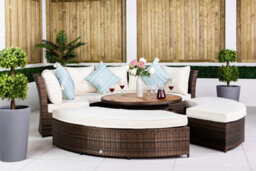 Giardino 2-In-1 Round Rattan Garden Sofa Daybed Set With Adjustable Table, Water-Resistant, Assembled - Brown - thumbnail 3