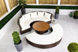 Giardino 2-In-1 Round Rattan Garden Sofa Daybed Set With Adjustable Table, Water-Resistant, Assembled - Brown - thumbnail 7