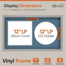 "30X17"" Light Grey Modern Vinyl Record Frame With Pompadour Mount For 12 Inch Lp Album Cover & Disc - Ak Frames" - thumbnail 2