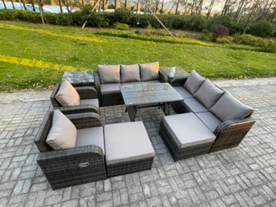 Fimous Outdoor Sofa Set Wicker Pe Rattan Garden Furniture Set With Dining Table 2 Side Tables Dark Grey Mixed - image 1