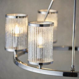 6 Light Chandelier Pendant Nickel Ribbed Glass Shade Hanging Ceiling Lamp Holder - thumbnail 3