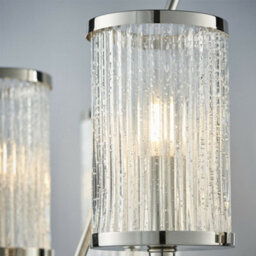 6 Light Chandelier Pendant Nickel Ribbed Glass Shade Hanging Ceiling Lamp Holder - thumbnail 4