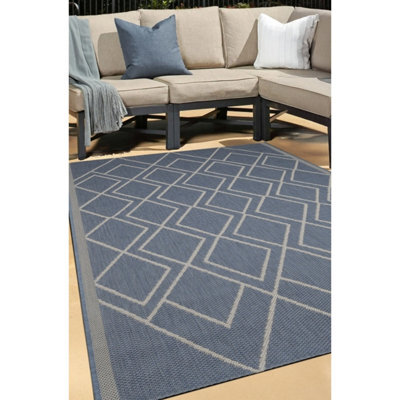 Melrose Eden Navy Diamond Design Pile Height 3mm Indoor Outdoor X-Large Area Rug - 160/230Cm - image 1