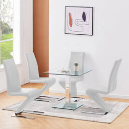 Furniture in Fashion Hartley Clear Glass Dining Table With 4 Demi Z White Chairs
