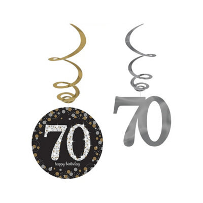 Amscan Swirl 70Th Hanging Decoration (Pack Of 12) Gold/black/silver (One Size)