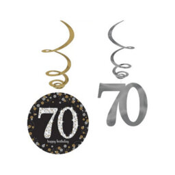 Amscan Swirl 70Th Hanging Decoration (Pack Of 12) Gold/black/silver (One Size)