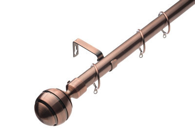 Lister Cartwright 28mm Antique Copper Extendable Metal Curtain Pole Set Rings With Ribbed Ball Finial (70- 120 Cm) - image 1