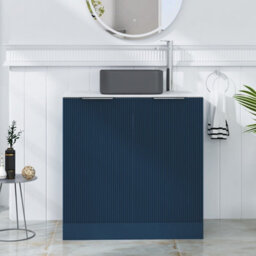 Royal Bathrooms Evora 800mm Midnight Blue Fluted Floor Standing Countertop Vanity Unit 2 Door With Art Square Basin - thumbnail 1