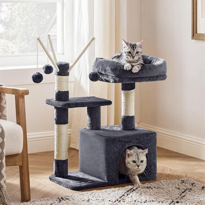 Songmics Compact Cat House, Cozy Condo With Interactive Pompom Features, Smoky Grey - image 1