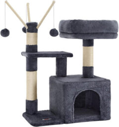 Songmics Compact Cat House, Cozy Condo With Interactive Pompom Features, Smoky Grey - thumbnail 8