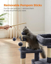 Songmics Compact Cat House, Cozy Condo With Interactive Pompom Features, Smoky Grey - thumbnail 5