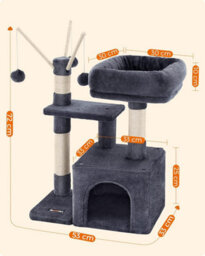 Songmics Compact Cat House, Cozy Condo With Interactive Pompom Features, Smoky Grey - thumbnail 2