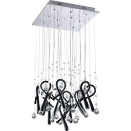 Luminosa Lighting Luminosa Class Pendant Square 10 Light G4 Polished Chrome/black Glass/crystal, Not Led/cfl Compatible