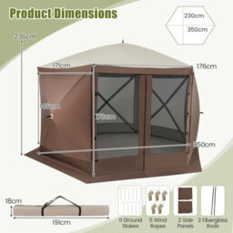 Costway 350 X 230 Cm Pop-Up Gazebo Tent Outdoor Canopy Sun Shelter-Coffee - thumbnail 2