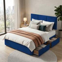 Adore Designs Alton Plush Velvet Divan Bed, Headboard - 6Ft Super King - Blue - 2 Drawers Same Side - thumbnail 2