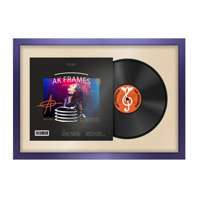 "AK Frames 25X17"" Purple Sleek Vinyl Record Frame With Ivory Mount For 12 Inch Lp Cover & Disc - Overlapped Design" - image 1