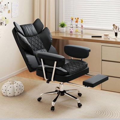 Levede Office Desk Chair Big And Tall For Heavy People With Footrest Pu Black - image 1