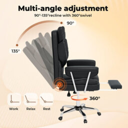Levede Office Desk Chair Big And Tall For Heavy People With Footrest Pu Black - thumbnail 6