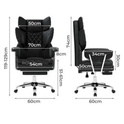 Levede Office Desk Chair Big And Tall For Heavy People With Footrest Pu Black - thumbnail 4