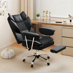 Levede Office Desk Chair Big And Tall For Heavy People With Footrest Pu Black - thumbnail 1