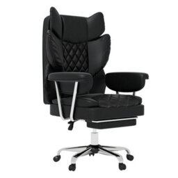 Levede Office Desk Chair Big And Tall For Heavy People With Footrest Pu Black - thumbnail 2