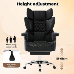 Levede Office Desk Chair Big And Tall For Heavy People With Footrest Pu Black - thumbnail 7