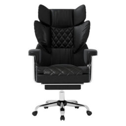 Levede Office Desk Chair Big And Tall For Heavy People With Footrest Pu Black - thumbnail 3