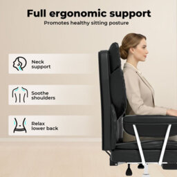 Levede Office Desk Chair Big And Tall For Heavy People With Footrest Pu Black - thumbnail 8