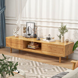 "Gainoom 63"" Bamboo Tv Stand Home Mid Century Storage Cabinet Elegant Console Table" - thumbnail 4