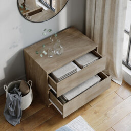 Urbn-Living Urbnliving 60Cm Height 2 Drawer Oak Chest Dresser Sideboard Storage Cabinet Unit W/ Adjustable Feet Bedroom - thumbnail 5