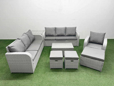Fimous 10 Seater Poly Rattan Outdoor Garden Furniture Sofa Set 3 Seater Sofa 3 Stools Side Table Light Grey - image 1