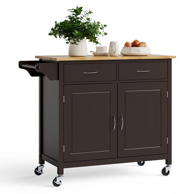 Costway Kitchen Island Rolling Storage Trolley Cart Cupboard 2 Doors Mobile Cabinet W/ 2 Drawers - image 1