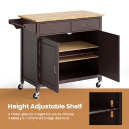 Costway Kitchen Island Rolling Storage Trolley Cart Cupboard 2 Doors Mobile Cabinet W/ 2 Drawers - thumbnail 7