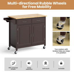 Costway Kitchen Island Rolling Storage Trolley Cart Cupboard 2 Doors Mobile Cabinet W/ 2 Drawers - thumbnail 8