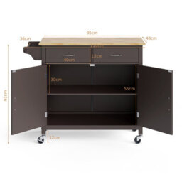 Costway Kitchen Island Rolling Storage Trolley Cart Cupboard 2 Doors Mobile Cabinet W/ 2 Drawers - thumbnail 2