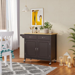 Costway Kitchen Island Rolling Storage Trolley Cart Cupboard 2 Doors Mobile Cabinet W/ 2 Drawers - thumbnail 3