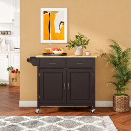 Costway Kitchen Island Rolling Storage Trolley Cart Cupboard 2 Doors Mobile Cabinet W/ 2 Drawers - thumbnail 5