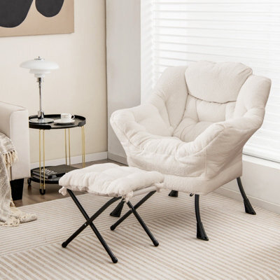 Costway Lazy Chair With Ottoman Modern Accent Chair With Folding Footrest - image 1
