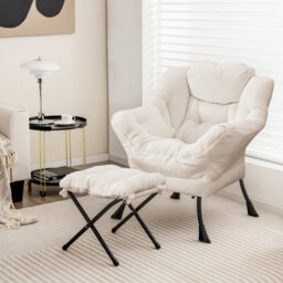 Costway Lazy Chair With Ottoman Modern Accent Chair With Folding Footrest - thumbnail 1