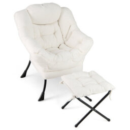 Costway Lazy Chair With Ottoman Modern Accent Chair With Folding Footrest - thumbnail 2