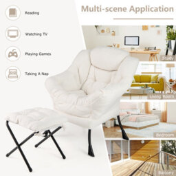 Costway Lazy Chair With Ottoman Modern Accent Chair With Folding Footrest - thumbnail 9