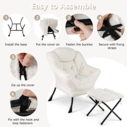 Costway Lazy Chair With Ottoman Modern Accent Chair With Folding Footrest - thumbnail 8