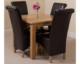 That's Furniture Oslo 90 X 90 Cm Oak Small Dining Table And 4 Chairs Dining Set With Montana Brown Leather Chairs