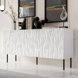 Jungle 152Cm Modern Sideboard White And Black Cabinet With Metal Legs And Push To Open System - thumbnail 3